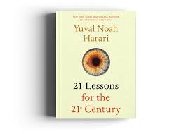 A book titled "21 lessons for the 21st century" by yuval noah harari, displayed with its cover facing forward.