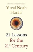 Book cover of "21 lessons for the 21st century" by yuval noah harari, featuring an eye illustration on a pale background.